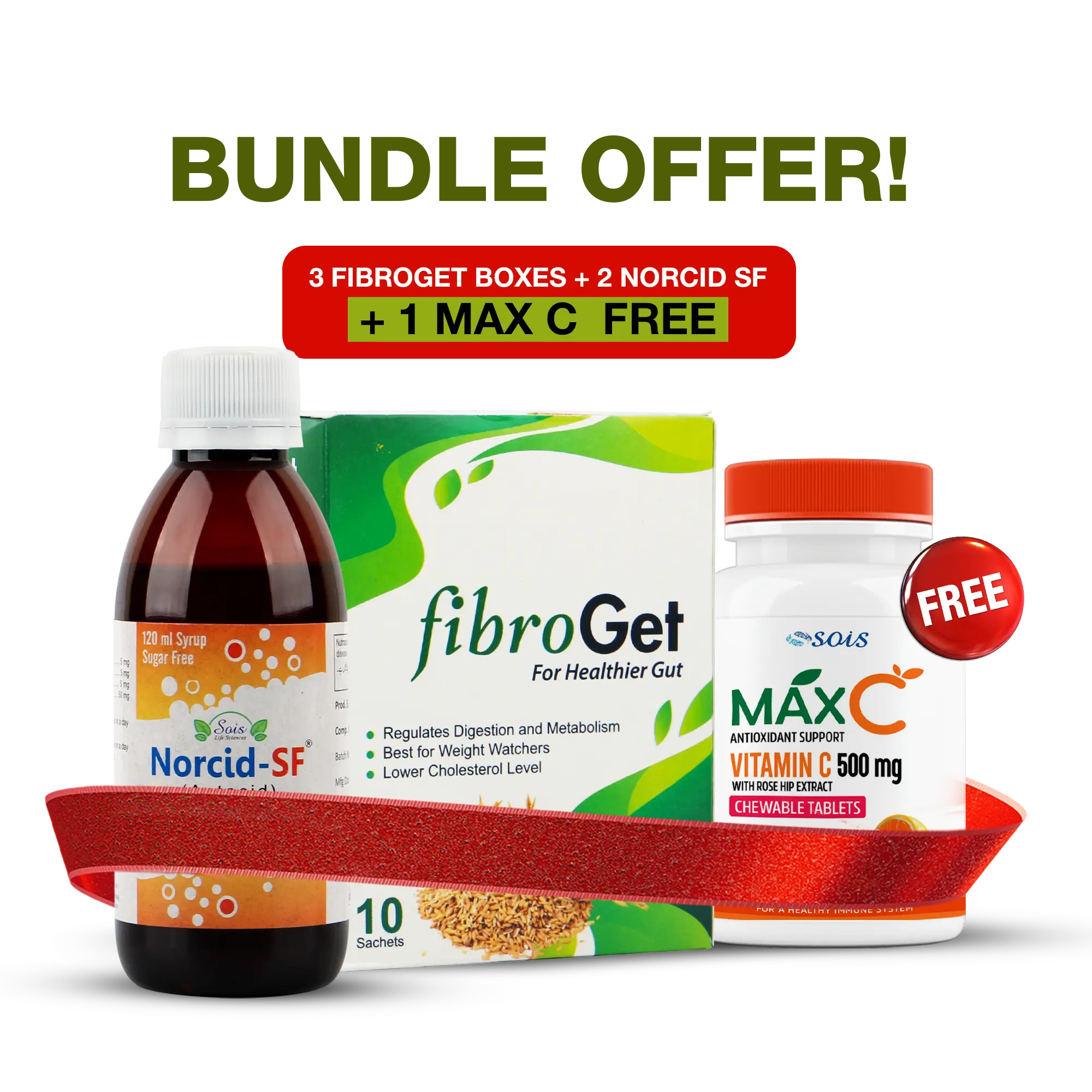 Ultimate Digestive & Immunity Support - Wellness Bundle- Norcid SF + Fibroget + MaxC